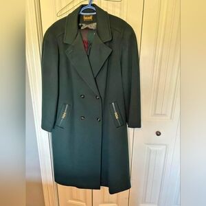 Fen-Nelli Virgin Wool Dark Green Coat, Size Large/Extra Large, Size 10/12